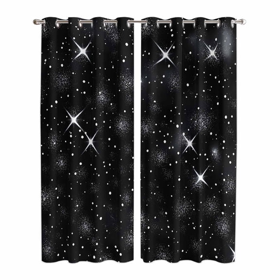 Starry Sky Kitchen Curtains 84 Inch Length, Modern Black Abstract Dots Stars Aesthetic Grommet Top Bedroom Living Room Curtains, Light Filtering Cafe Curtain Drapes 2 Panels Set 84''x84''