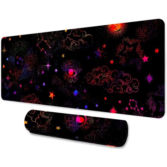 Starry Sky Large Mouse Pad 31.5x11.8 Inches Bohemian Dream Universe Sun Moon Pattern Printing Game Mouse Pad for Home Office Gaming Work BDXPMN121
