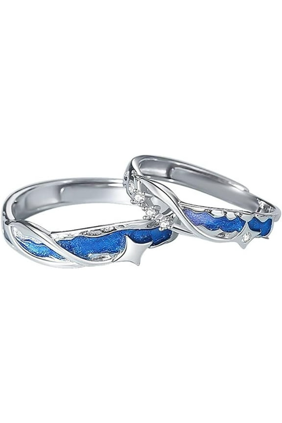 Starry Sky Matching Rings for Him and Her CZ Crystal Meteor Star Sterling Silver 925 Promise Couples Rings Wedding Bands Set Statement Ring Adjustable