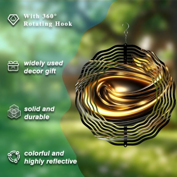 Starry Sky Metal Wind Spinner - 360 Rotating Outdoor Hanging Decor Aura Pendant with Golden & Black Swirling Patterns, Elegant Design For