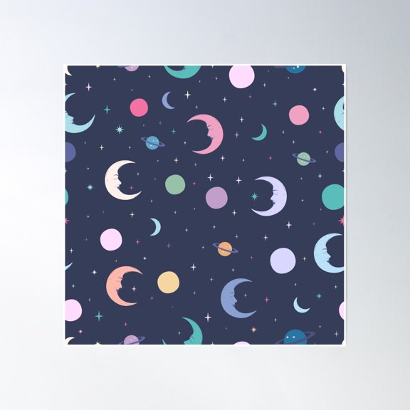 Starry Sky Moon Planets Space Seamless Pattern Cute Baby Design Poster Wall Art, Modern Wall Decor, 30x30 UNFRAMED