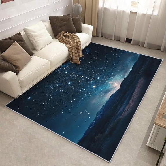 Starry Sky Mountain Area Rug, Universe Galaxy Pattern Carpet, Washable Non Slip Low Pile Soft Thin, Living Room Bedroom Home Decor Mat 2x3ft