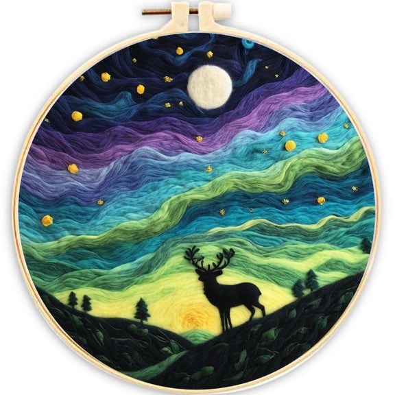 Starry Sky Needle Felting Kit, Beginner Felt Painting Kit, Felt Painting Set with Wool,DIY Instructions, For Home Decoration，Christmas Gift