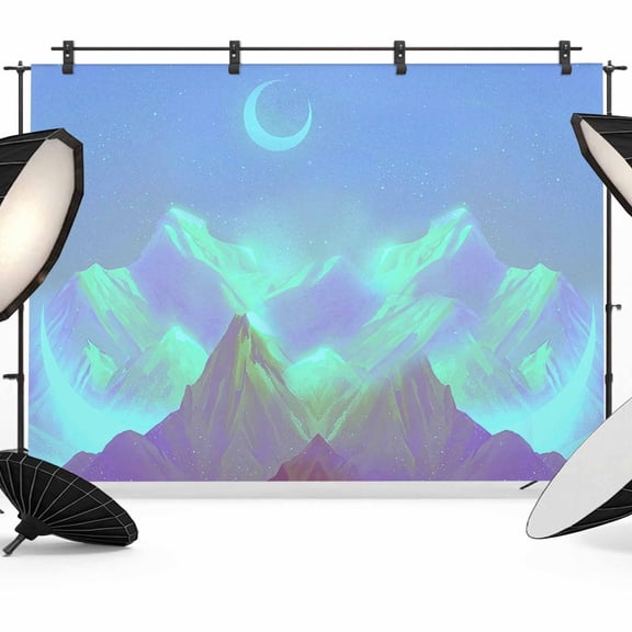 Starry Sky Ombre Mountains Backdrop for Photography,Fabric Photo Background Backdrop,Fantasy Blue Purple Ombre Photo Booth Background for Portrait Photoshoot Video Wedding Decoration Banner 7x5ft