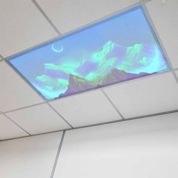 Starry Sky Ombre Mountains Magnetic Fluorescent Light Covers for Ceiling Lights 2x4Ft, Fantasy Blue Purple Ombre Office Classroom Kitchen Drop Ceiling Light Covers Lighting Filters Shade Panel 1 Pack