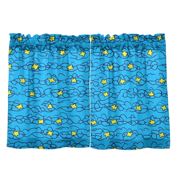 Starry Sky Pattern 27"x24" Linen Look Cafe Curtain Set with Privacy and UV Protection