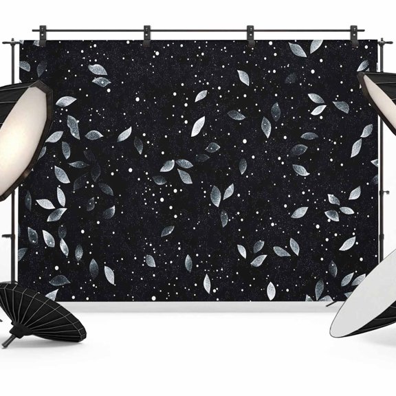 Starry Sky Photography Backdrop 10x8FT, Gray Leaf White Dots Black Background Photo Backdrops, Background for Photography Studio Photo Studio Background, Back Drop for Photoshoot