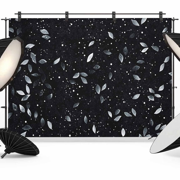 Starry Sky Photography Backdrop 7x5FT, Gray Leaf White Dots Black Background Photo Backdrops, Background for Photography Studio Photo Studio Background, Back Drop for Photoshoot