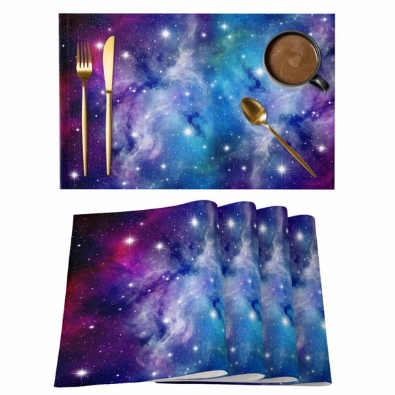 Starry Sky Placemats Set of 4 Galaxy Outer Space Universe Star Night Place Mats Indoor Wipeable Table Mats Washable Cloth Dining Table Placemats for Kitchen Holiday Party Home Decor 13x19 Inch