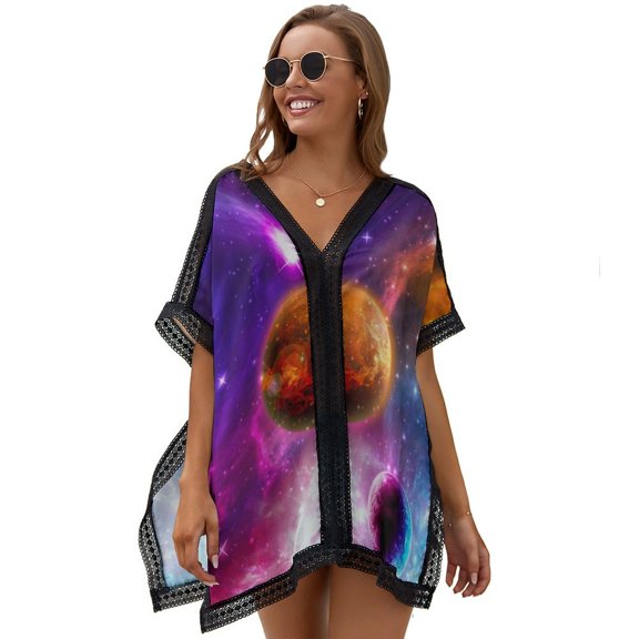Starry Sky Planet Women's Swimsuit Coverup Summer Beach Cover Up Bathing Suit Dress