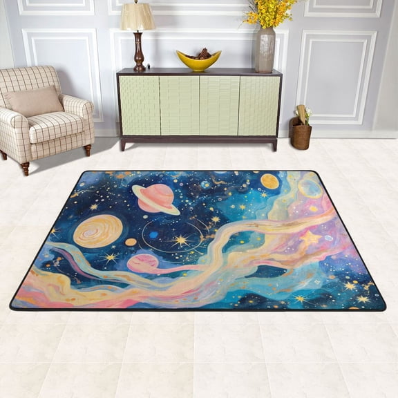 Starry Sky Planets Area Rug Washable 72 x 48 Floor Carpet Mat Non Slip for Bedroom Living Room Kids Room Home Decor