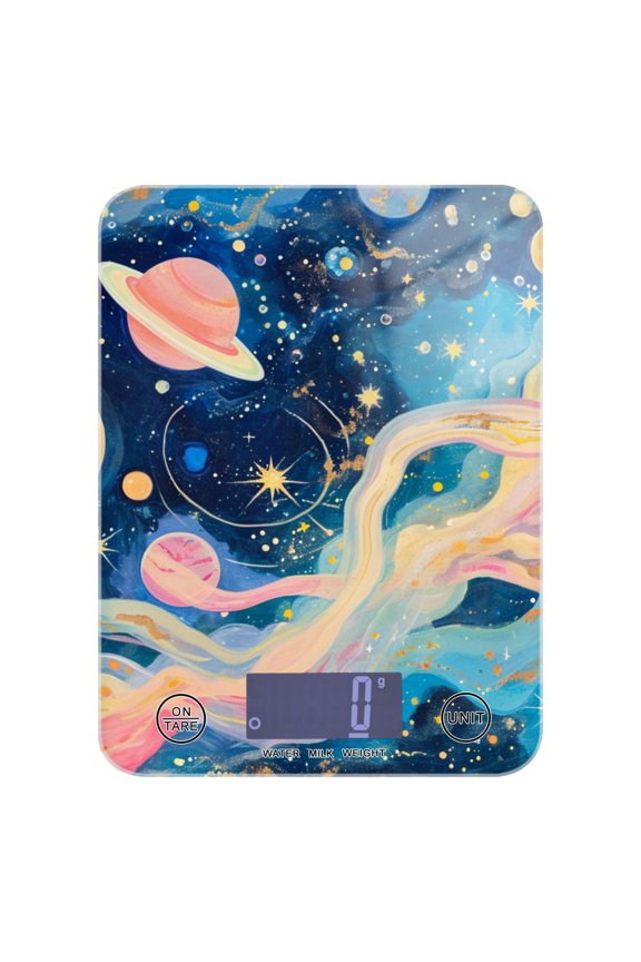 Starry Sky Planets Food Scale Digital Kitchen Scale Waterproof Tempered Glass Tare Function 11 lb for Baking Cooking Meal Prep