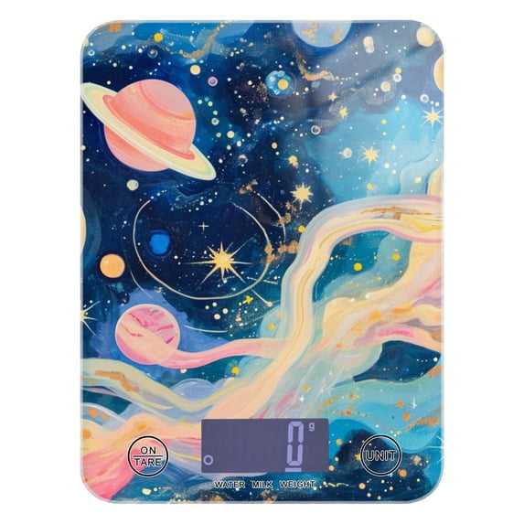 Starry Sky Planets Food Scale Digital Kitchen Scale Waterproof Tempered Glass Tare Function 11 lb for Baking Cooking Meal Prep