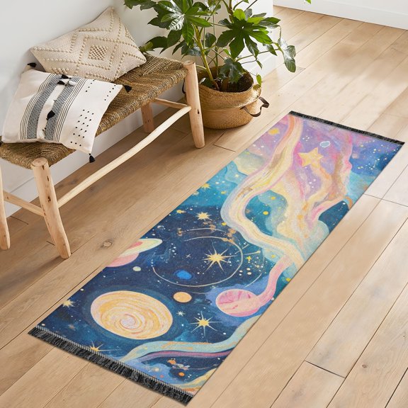 Starry Sky Planets Runner Rug Machine Washable Area Rugs Carpet Non Slip Entryway Mat for Bedroom Entryway Front Door