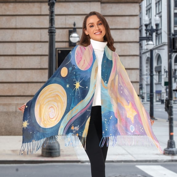 Starry Sky Planets Winter Scarf for Women Fashion Warm Long Soft Blanket Scarves Gifts