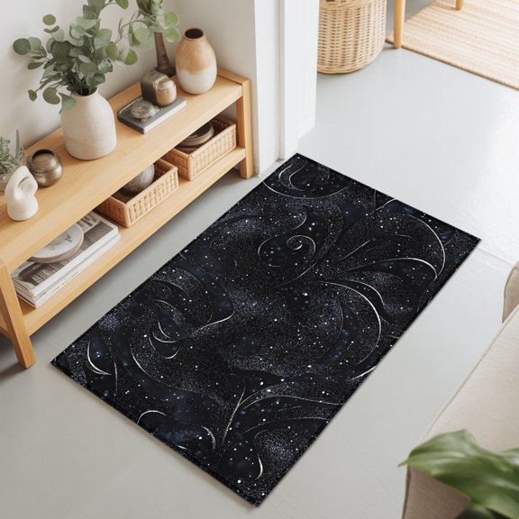 Starry Sky Polka Dots Silhouettes Rectangle Area Rug 2x3ft,Living Room Rug Non-Slip Washable Circle Rugs Pad,Abstract Modern Art Soft Floor Carpet for Bedroom Dining Room