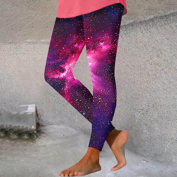 Starry Sky Print High Rise Leggings for Women Soft Stretch Yoga Pants Slimming Galaxy Pattern Activewear