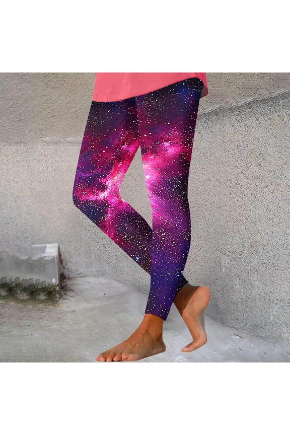 Starry Sky Print High Rise Leggings for Women Soft Stretch Yoga Pants Slimming Galaxy Pattern Activewear