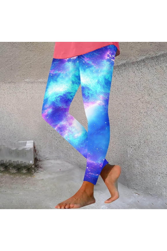 Starry Sky Print High Rise Leggings for Women Soft Stretch Yoga Pants Slimming Galaxy Pattern Activewear
