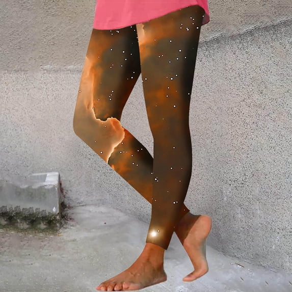 Starry Sky Print High Rise Leggings for Women Soft Stretch Yoga Pants Slimming Galaxy Pattern Activewear