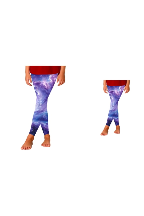 Starry Sky Print Slim Fit Stretchy Leggings for Girls – Ankle Length Footless Elastic Athletic Casual Pants for Play & Everyday Wear