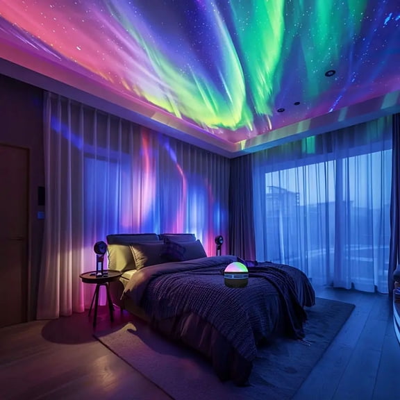 Starry Sky Projection Lamp, Northern Lights Atmosphere Lamp, Remote Controlled Color Changing Rotating Projector, Children's Bedroom Sleep Aid Lamp, Festival Gift