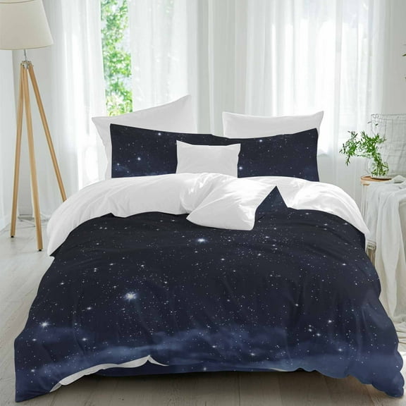 Starry Sky Queen Size Comforter Set, Dreamlike Night Universe Gradient Bedding for All Seasons, 4 Pcs Bed Set, 1Quiltcover (90"x92") ,1Sheet(94"x116"), 2Pillowcases (30"x20")