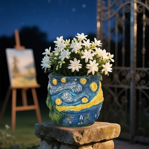 Starry Sky Resin Planter Pot, Galaxy Textured Decorative Flower Pot with Drainage Hole, Lightweight Resin Container for Succulents Small Greenery Indoor Balcony Desktop Decor