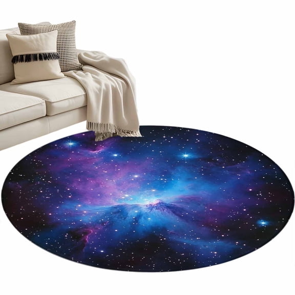 Starry Sky Round Area Rug 3ft Dark Blue and Purple Space Stars Mystery Universe Non-Slip Washable Circle Rugs Soft Felt Indoor Floor Mat for Bedroom Kitchen Living Room Bathroom