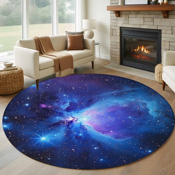 Starry Sky Round Rug 5ft Washable Circle Kitchen Rugs Non Slip Modern Minimalism Night Star Scenery Art Large Area Rug Indoor Floor Carpet for Bedroom Living Room Home Office Dining Room Nursery
