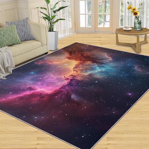 Starry Sky Rugs for Bedroom, Cosmic Scenery Home Decor Rug, Milky Way Rugs for Living Room, Washable Area Rug for Boys Girls Room, Non Slip & Low Pile Carpet 2 x 3ft