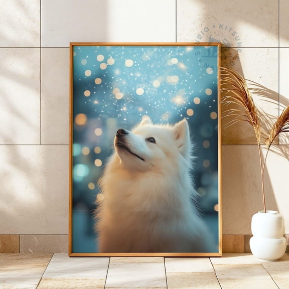 Starry Sky Samoyed Puppy Dreamy Celestial Dog Art Unframed Paper Print
