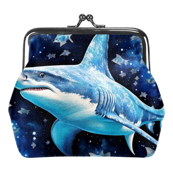 Starry Sky Shark Coin Purse Vintage Pouch Buckle Clutch Bag Kiss-Lock Change Purse Clasp Closure Wallets for Women Girl