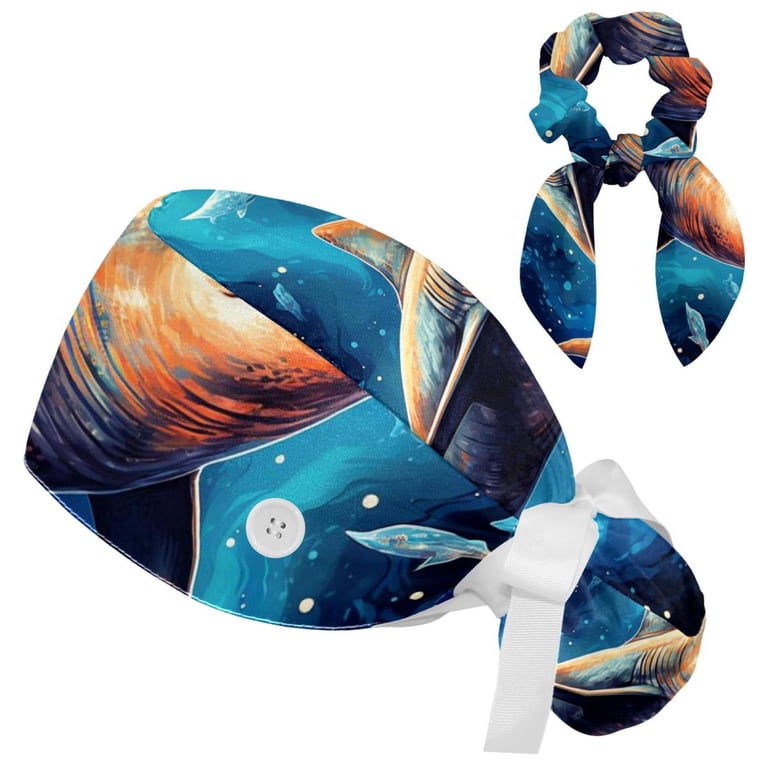 Colorful Starry Hat with Bow Adjustable Working Cap Starry Unicorn Bouffant Hat with  main image 2