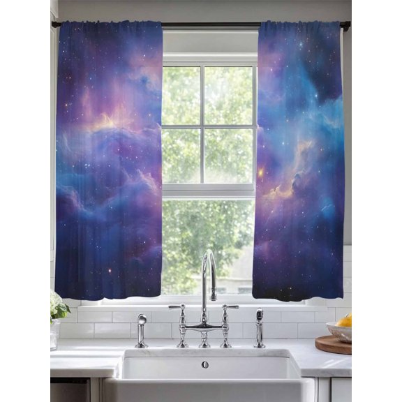Starry Sky Sheer Curtains 2 Panels Set, 52" W x 72" L Purple Navy Night Sky Nature Minimalist Art Light Filtering Rod Pocket Voile Drapes, Window Sheer Curtains for Living Room/Bedroom