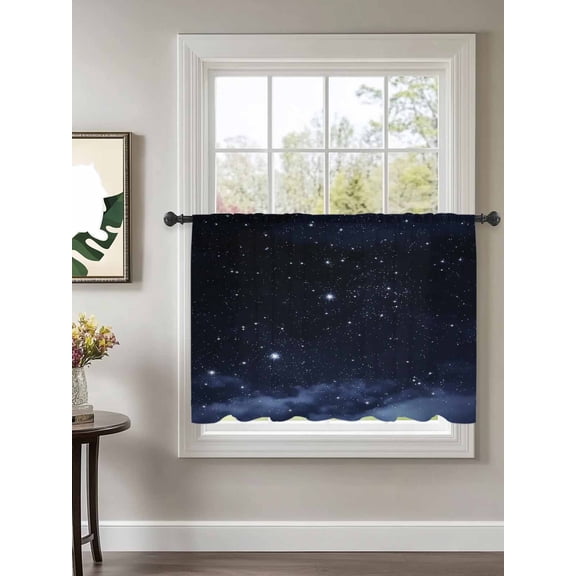 Starry Sky Sheer Curtains 45 Inch Long 1 Panel Dreamlike Night Universe Gradient Rod Pocket Voile Cafe Curtains Light Filtering Small Window Treatments for Kitchen Basement 52" x 45"