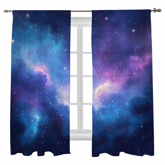Starry Sky Sheer Curtains 63 inches Long 2 Panels Set Color Night Sky Nature Scenery Modernism Sheer Window Curtain Rod Pocket Voile Drapes for Living Room/Bedroom, Each 52" W x 63" L