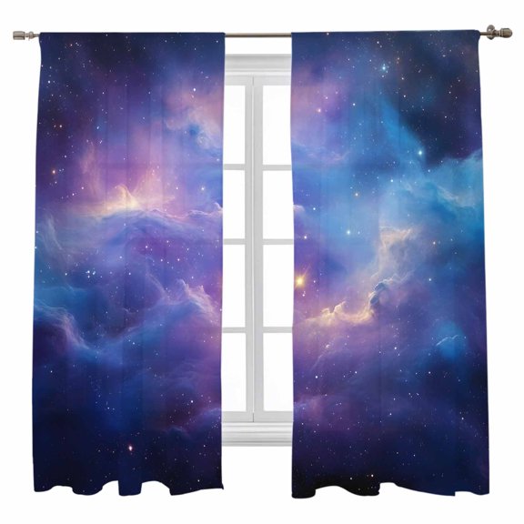 Starry Sky Sheer Curtains 63 inches Long 2 Panels Set Purple Navy Night Sky Nature Minimalist Art Sheer Window Curtain Rod Pocket Voile Drapes for Living Room/Bedroom, Each 52" W x 63" L