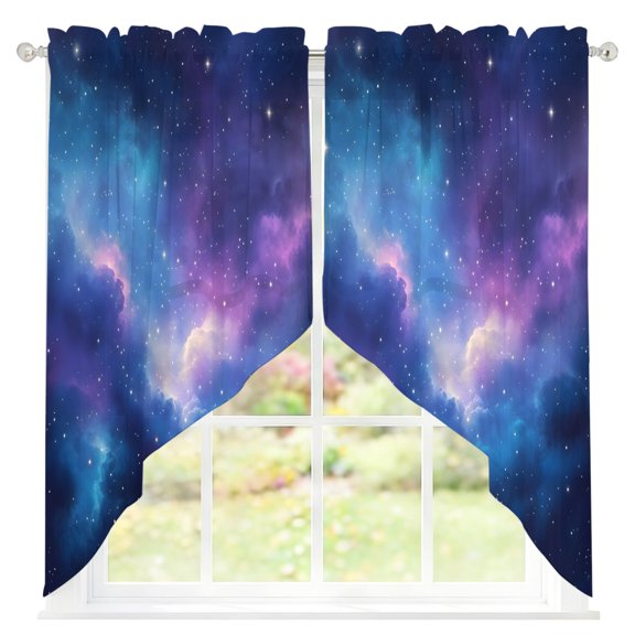 Starry Sky Sheer Curtains Swag Valances for Windows Color Night Sky Nature Scenery Modernism Rod Pocket Swag Curtain Small Window Curtain for Kitchen Living Room Bedroom, 1 Pair 36"W x 45"L