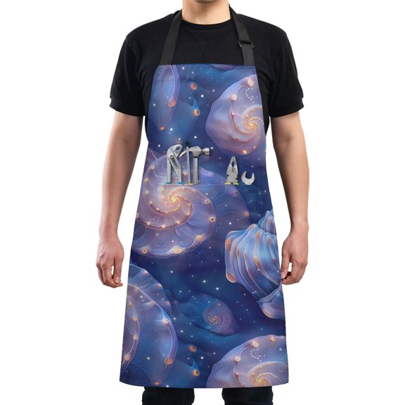 Starry Sky Shells Kitchen Apron with 2 Pockets Adjustable waterproof Cooking Aprons for Women Men Chef