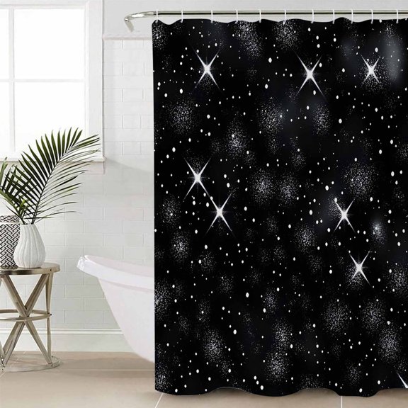Starry Sky Small Stall Shower Curtain, Waterproof Shower Curtains for Bathroom, Modern Black Abstract Dots Stars Aesthetic Washable Fabric Cloth Bath Curtain for Bathtub with Hooks 36x72 Inches