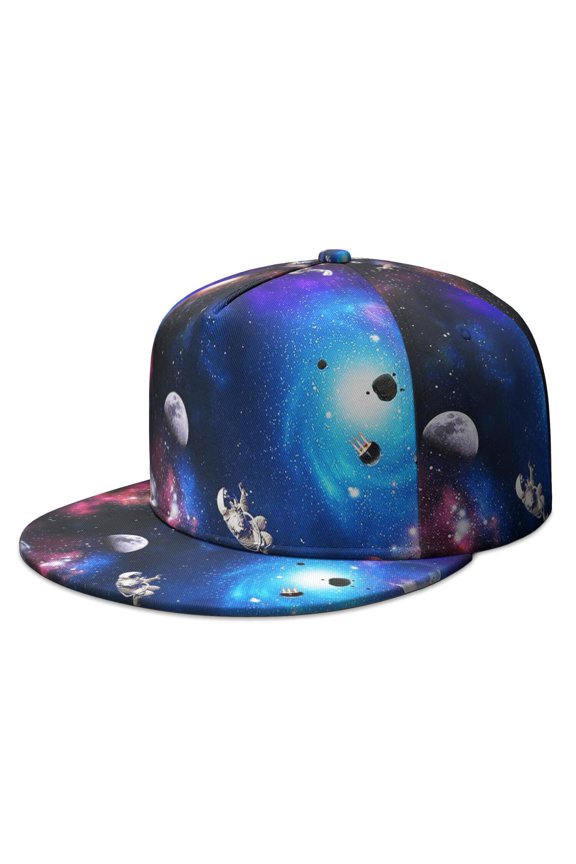 Starry Sky Snapback – Moon and Stars Print, Adjustable Flat Visor Cap for Teens, Trendy Street Fashion