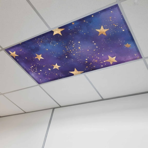Starry Sky Star Magnetic Fluorescent Light Covers for Ceiling Lights 2 x 4 Feet, Yellow Purple Stars Office Classroom Kitchen Drop Ceiling Light Covers Lighting Filters Shade Panel 1 Pack