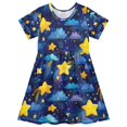 thumbnail image 1 of Starry Sky Star Pattern Girls Short Sleeve Dress A Line Sun Protection Breathable Comfort Sundress 7-8T, 1 of 8