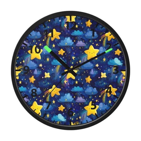 Starry Sky Star Pattern Wall Clock 12 Inch Voice Activated Night Light Silent Non Ticking