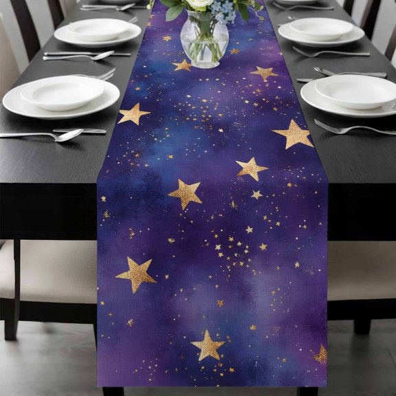 Starry Sky Star Table Runner 36 Inches Long, Yellow Purple Stars Kitchen Coffee Dining Table Decoration for Home Party Birthday Wedding Home Decor 13x36 Inches