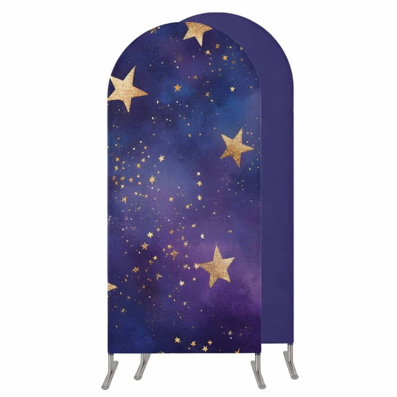 Starry Sky Star Vintage Arch Backdrop Cover 4 FT, Spandex Wedding Arch Stand Covers Stretchy Backdrop, Yellow Purple Stars Round Top Party Arched Background for Birthday Event Baby Shower Decorations