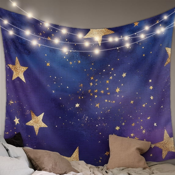 Starry Sky Star Vintage Tapestry for Bedroom Wall Hanging Tapestry, Yellow Purple Stars Ceiling Backdrop Tapestries Poster Blanket Wall Decor for Teens Room Living Room Dorm 55" x 73"