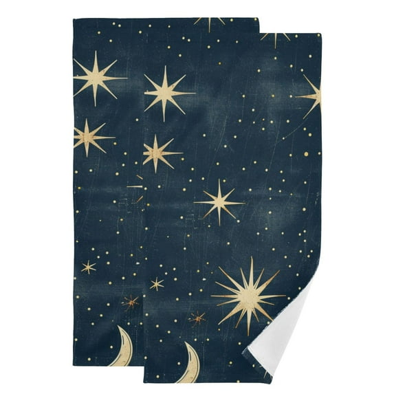 Starry Sky Stars and Moon Hand Towel Absorbent Bath Towels for Bathroom Sports Gym 28" x 14" Set of 2