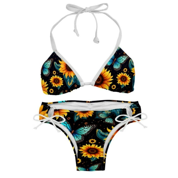 Starry Sky Sunflower Butterfly Detachable Sponge Adjustable Strap Bikini Set, Two-Pack Swim Suits for Versatile Swim Wear Looks